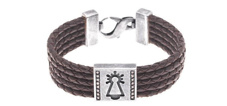 PULSERA VIRGEN CUEROS DIAMANTES COÑAC