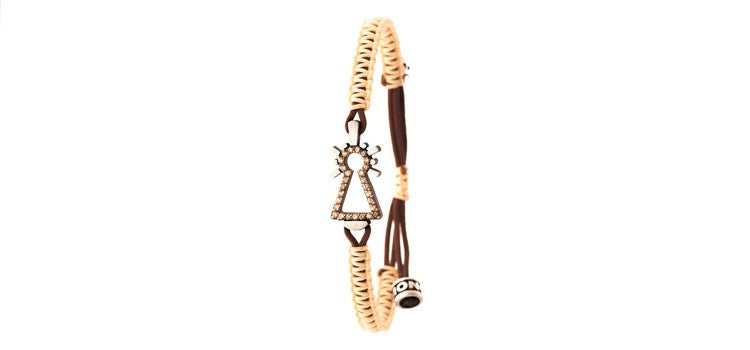 PULSERA DE LA VIRGEN NYLON CON BRILLANTES COÑAC BEIGE