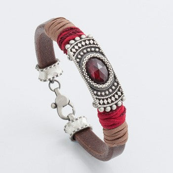 PULSERA RAIVE CUERO GRANATE
