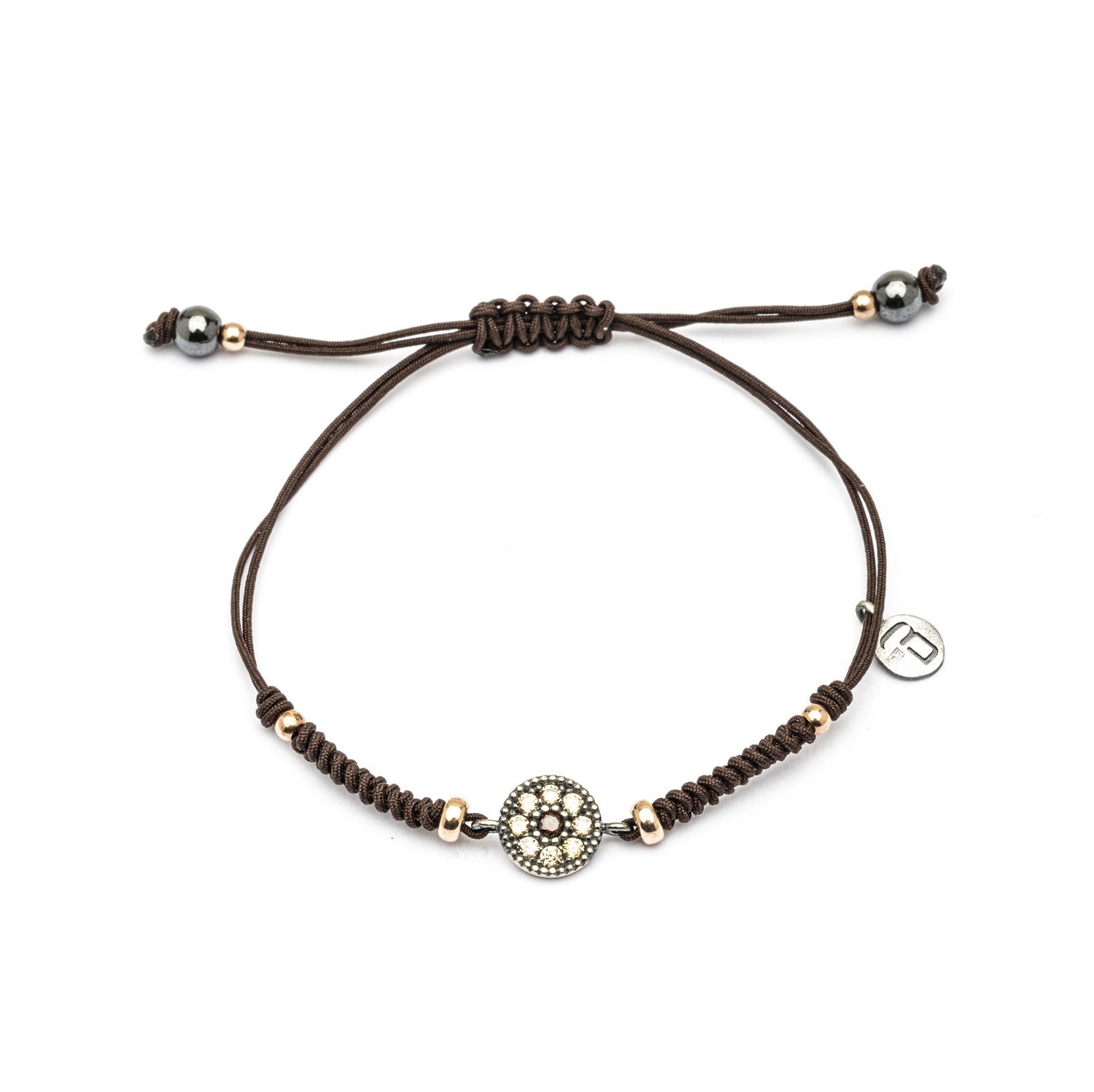 PULSERA MACRAMÉ CIRCONITA BROWN Y CAVA