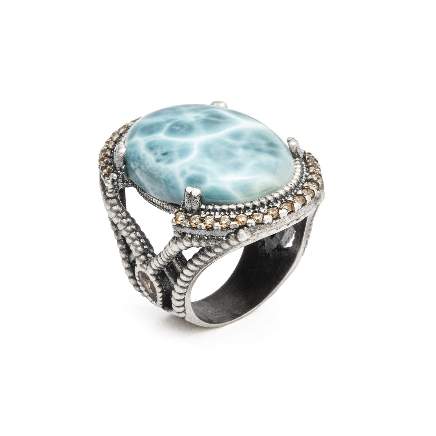 ANILLO RAIVE OVAL LARIMAR CIRCONITAS