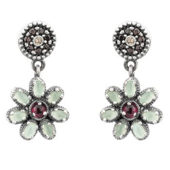 pendientes raive boton flor granate