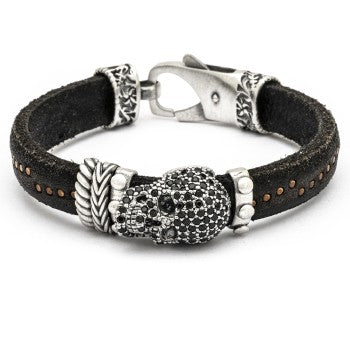 pulsera cuero calavera negra