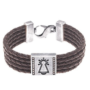PULSERA VIRGEN CUEROS DIAMANTES COÑAC