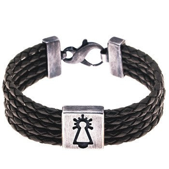 PULSERA VIRGEN CUERO NEGRO