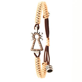 PULSERA DE LA VIRGEN NYLON CON BRILLANTES COÑAC BEIGE