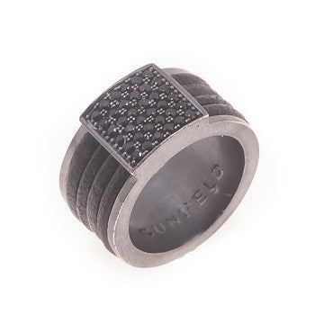 ANILLO SUNFIELD PAVE NEGRO CUERO