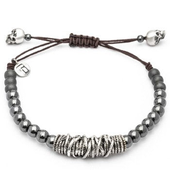pulsera raive macrame calavera plata y hematite