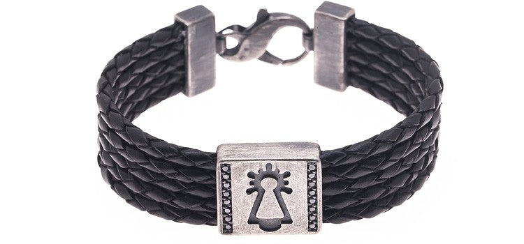 PULSERA VIRGEN CUEROS DIAMANTES NEGROS