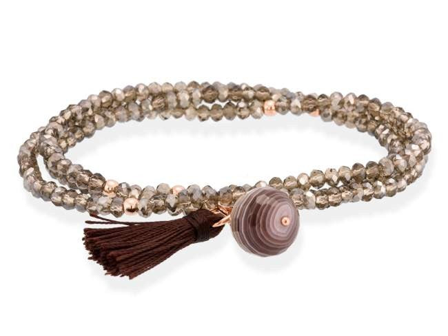 PULSERA ZEN MARRON Y PLATA ROSA