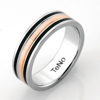 ANILLO TENO ROSA Y CERAMICA NEGRA