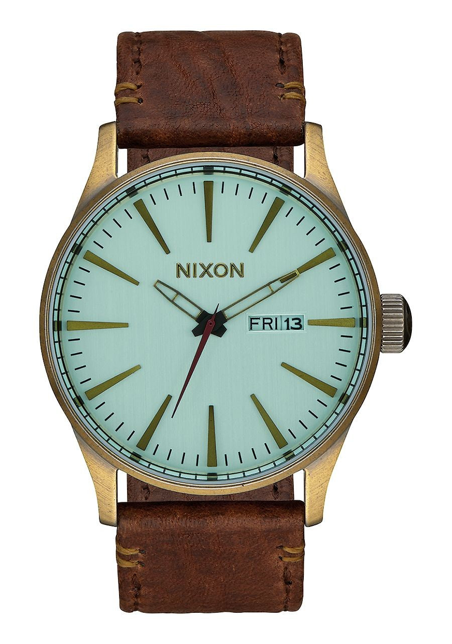 reloj nixon sentry leather verde